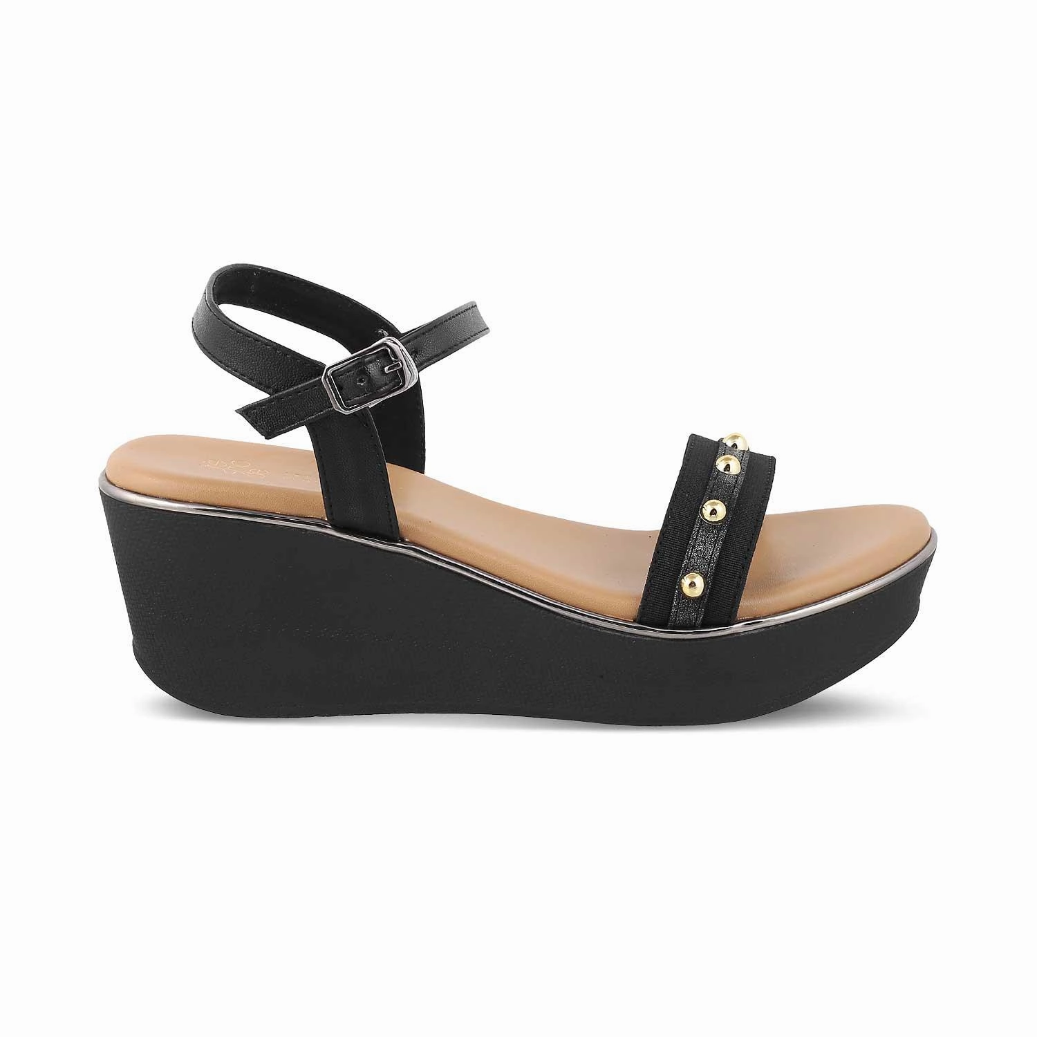 The Conq Black Women's Dress Wedge Sandals Tresmode Cork Heel Sandals