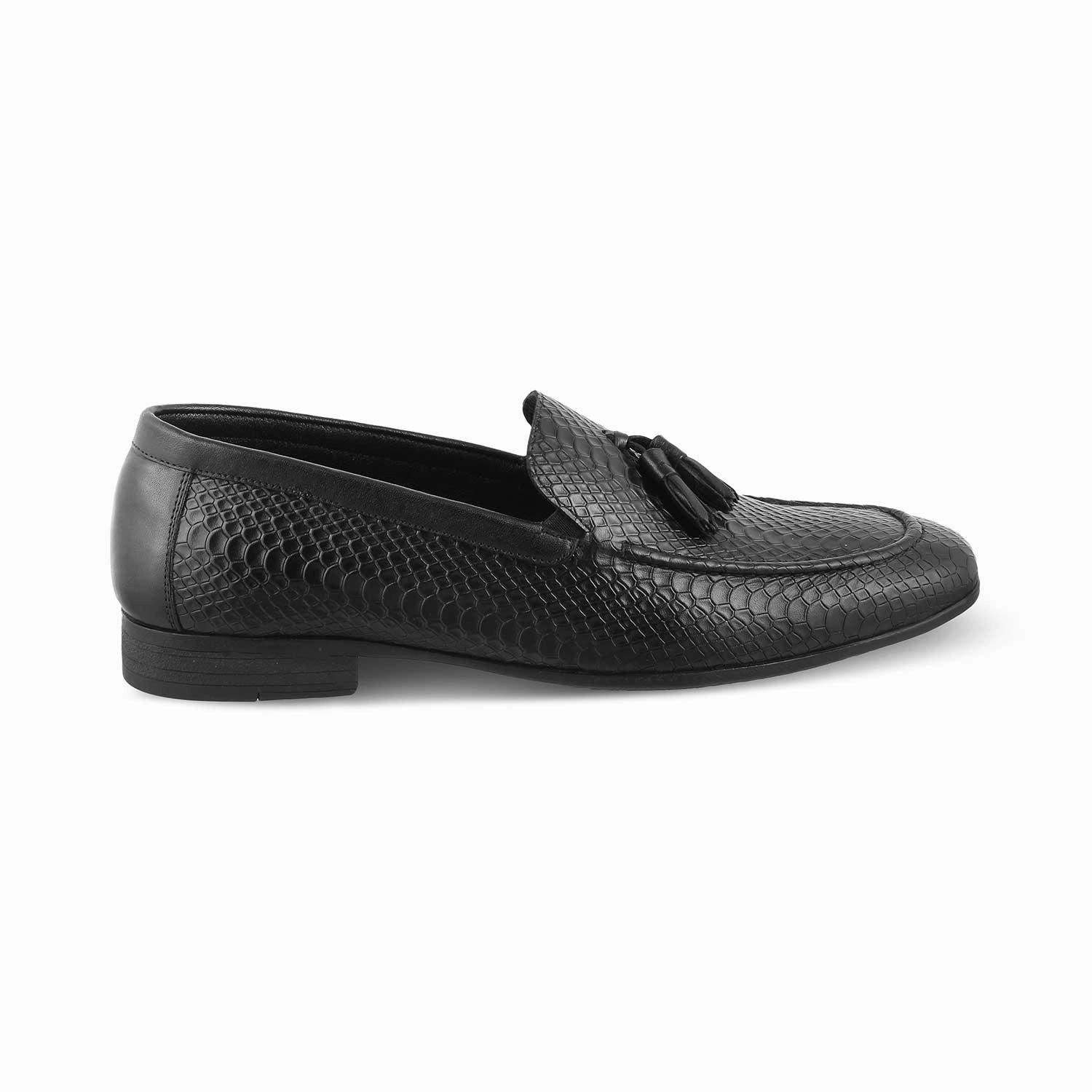 The Cytas Black Men's Leather Tassel Loafers Tresmode Leather Moccasin Loafers