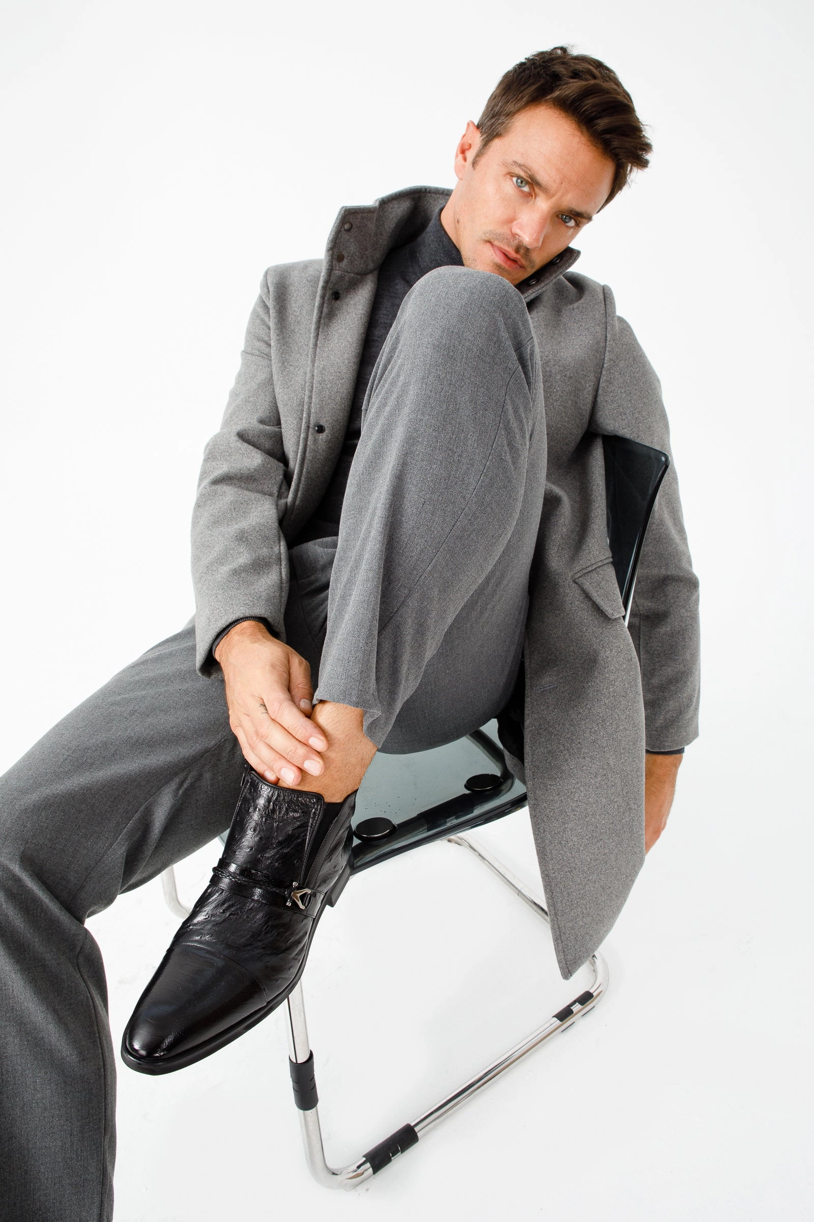 The Dallas Black Leather Bit Ankle Zip-Up Dress Men Boot Real Leather Boots