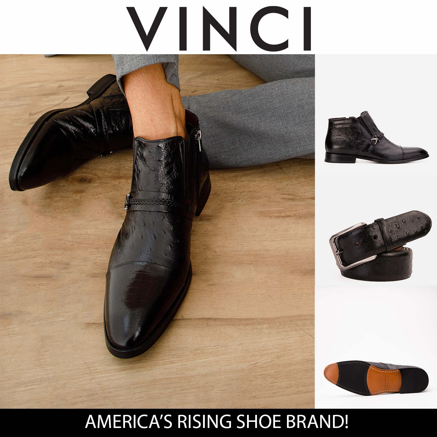 Ice Boots The Dallas Black Leather Bit Ankle Zip-Up Dress Men Boot