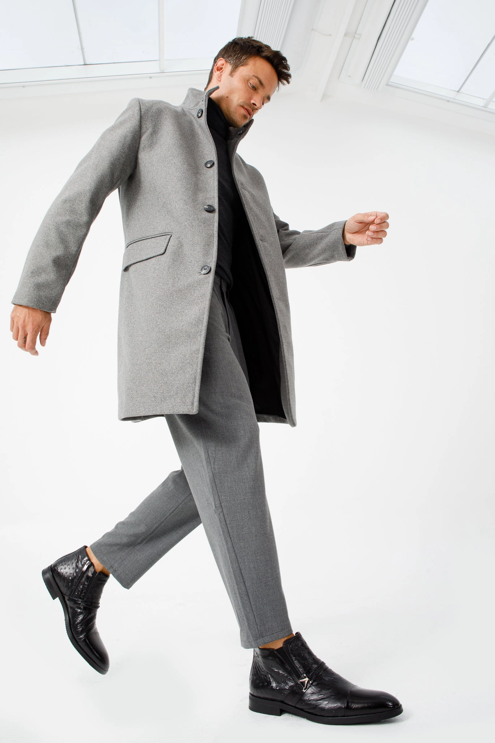 The Dallas Black Leather Bit Ankle Zip-Up Dress Men Boot Stiletto Heeled Boots