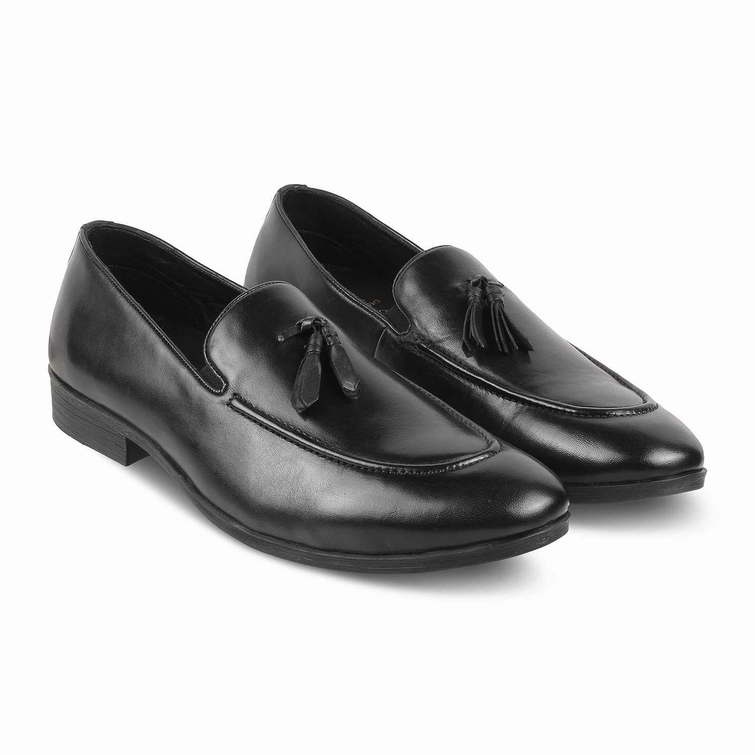 The Michan Black Men's Leather Tassel Loafers Tresmode Classic Slip On Loafers