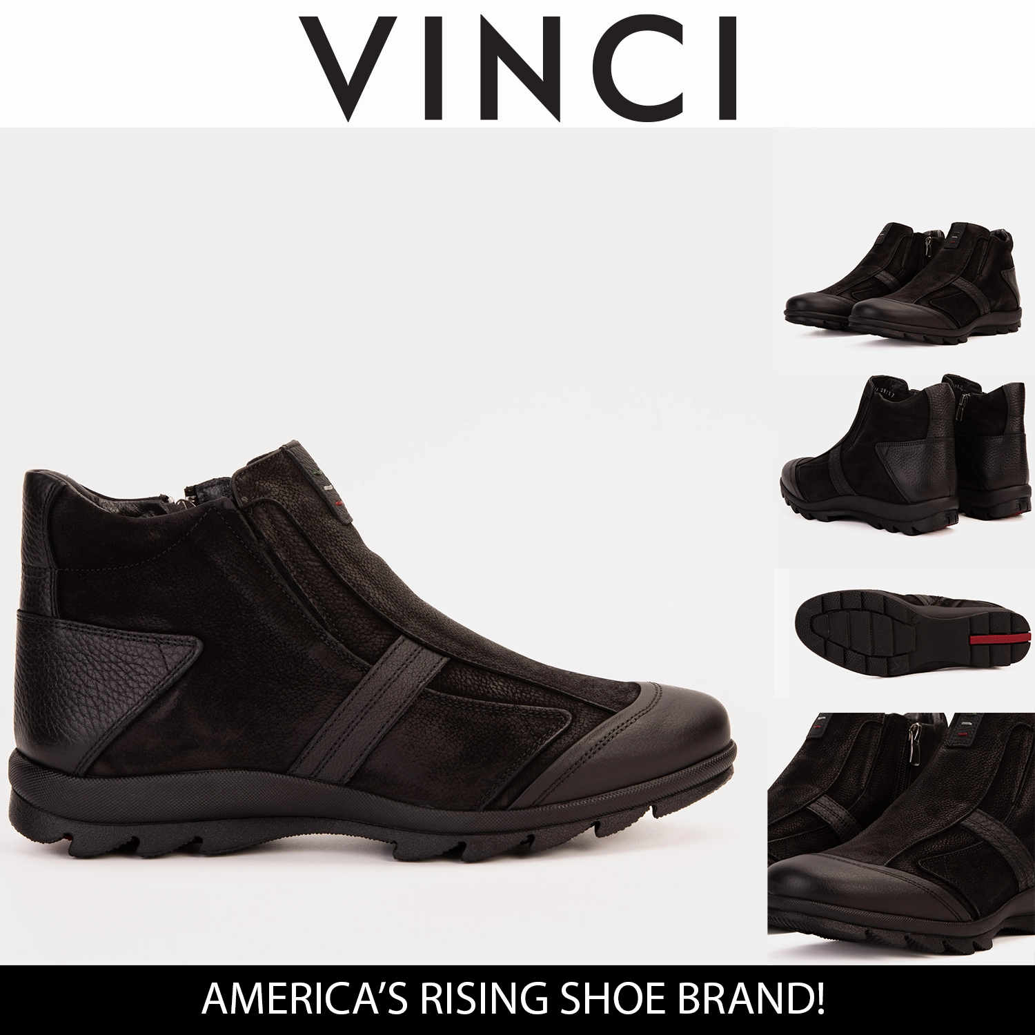 The Montreal Suede Black Leather Casual Zip-Up Ankle Men Boot Internet Stream Relief Boots