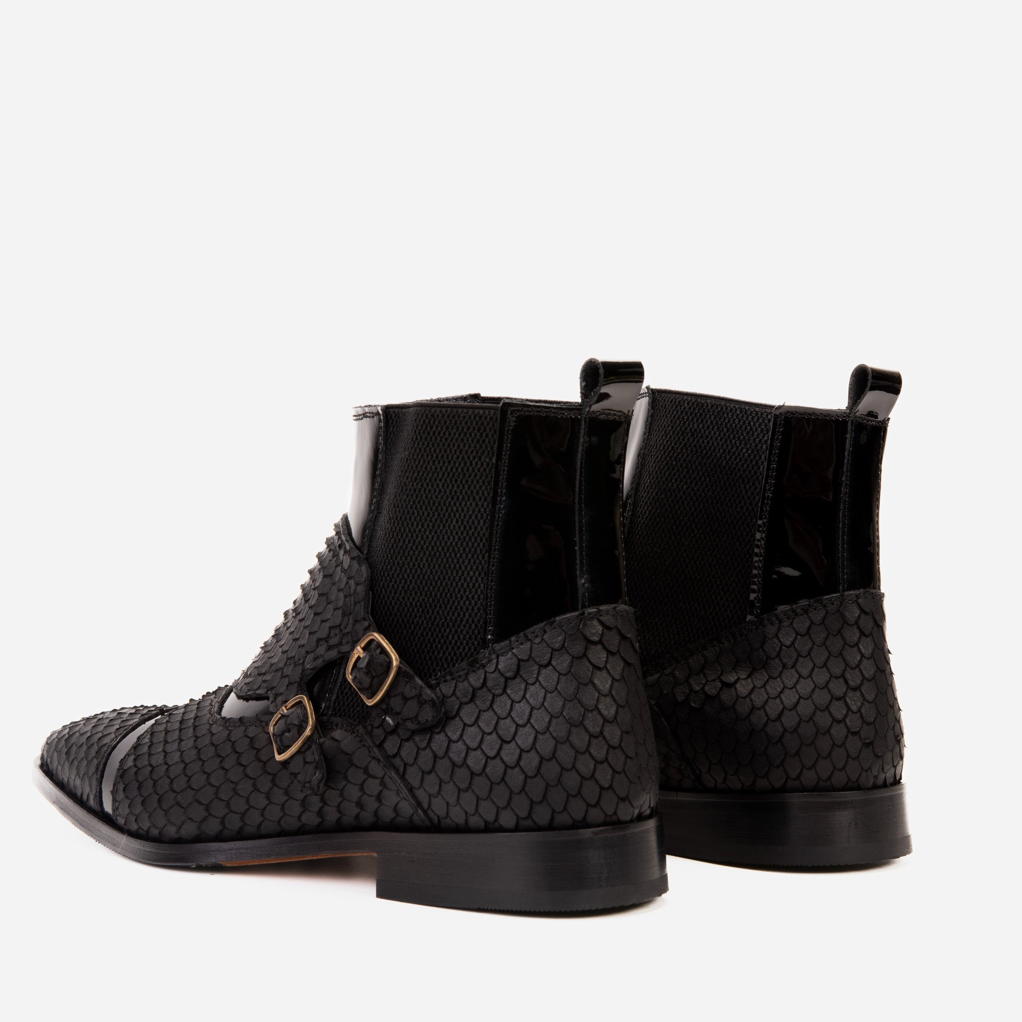 The Orion Black Snakeskin Pattern Leather Double Monk Strap Men Boot Thigh High Boots For Thick Thighs