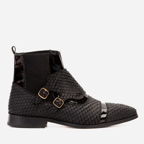 The Orion Black Snakeskin Pattern Leather Double Monk Strap Men Boot Anderson Bean Boots