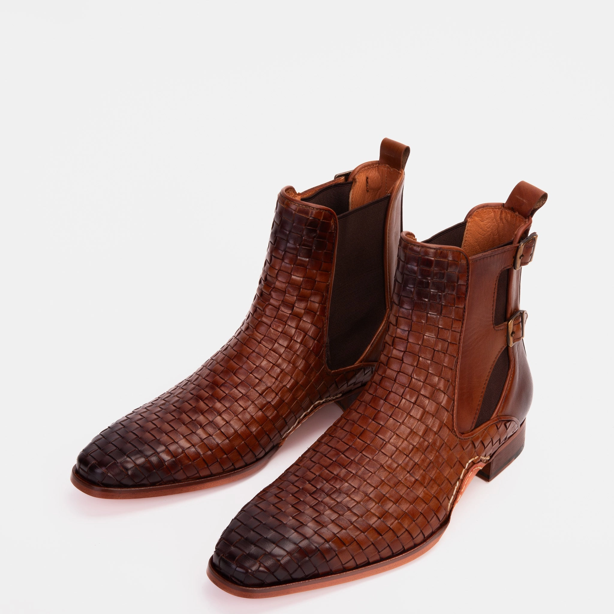 Dog Boots For Winter The Rolls Boot Woven Tan Leather Double Monk Strap Handmade Men Shoe