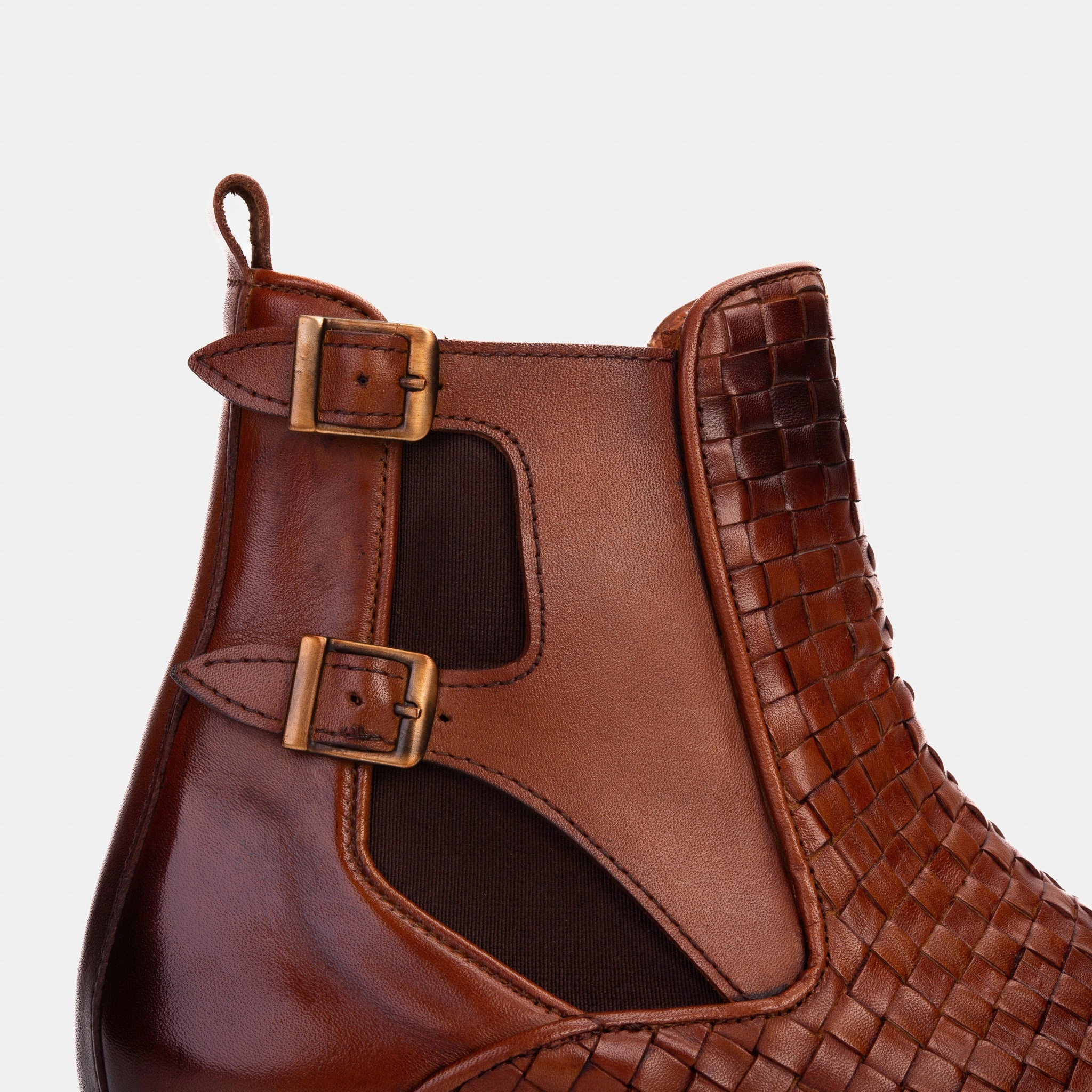 The Rolls Boot Woven Tan Leather Double Monk Strap Handmade Men Shoe Fancy Western Boots