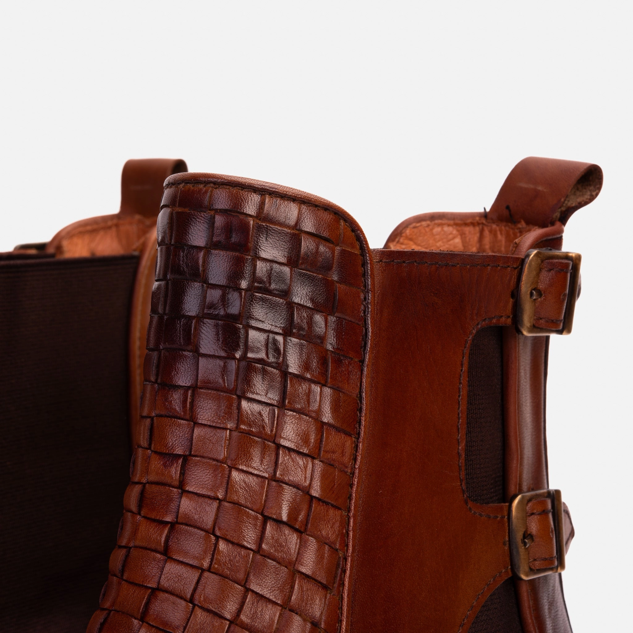 The Rolls Boot Woven Tan Leather Double Monk Strap Handmade Men Shoe Snow Boots Fashionable