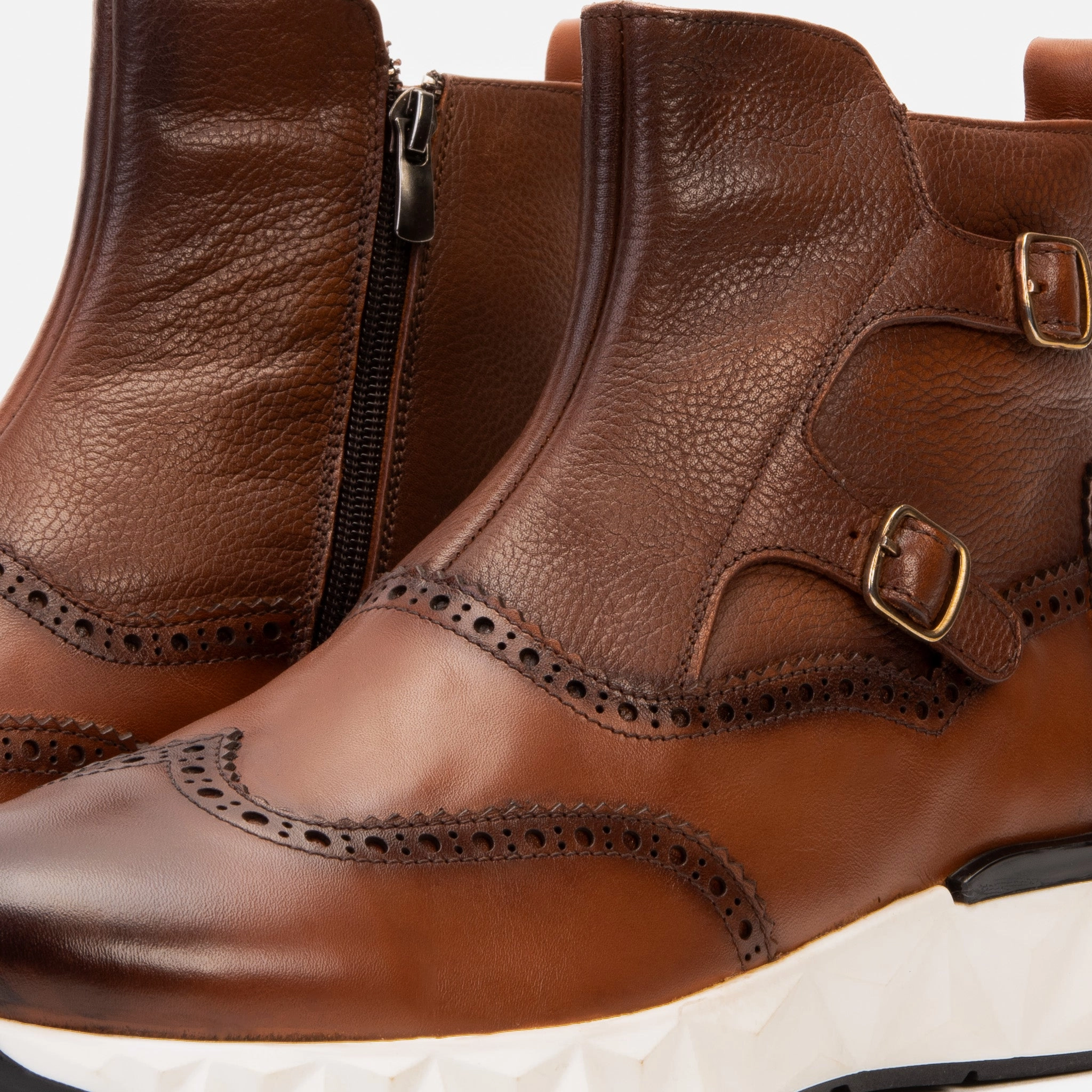 Boots And Socks The Stealth Wingtip Buckle Tan Leather Men Boot