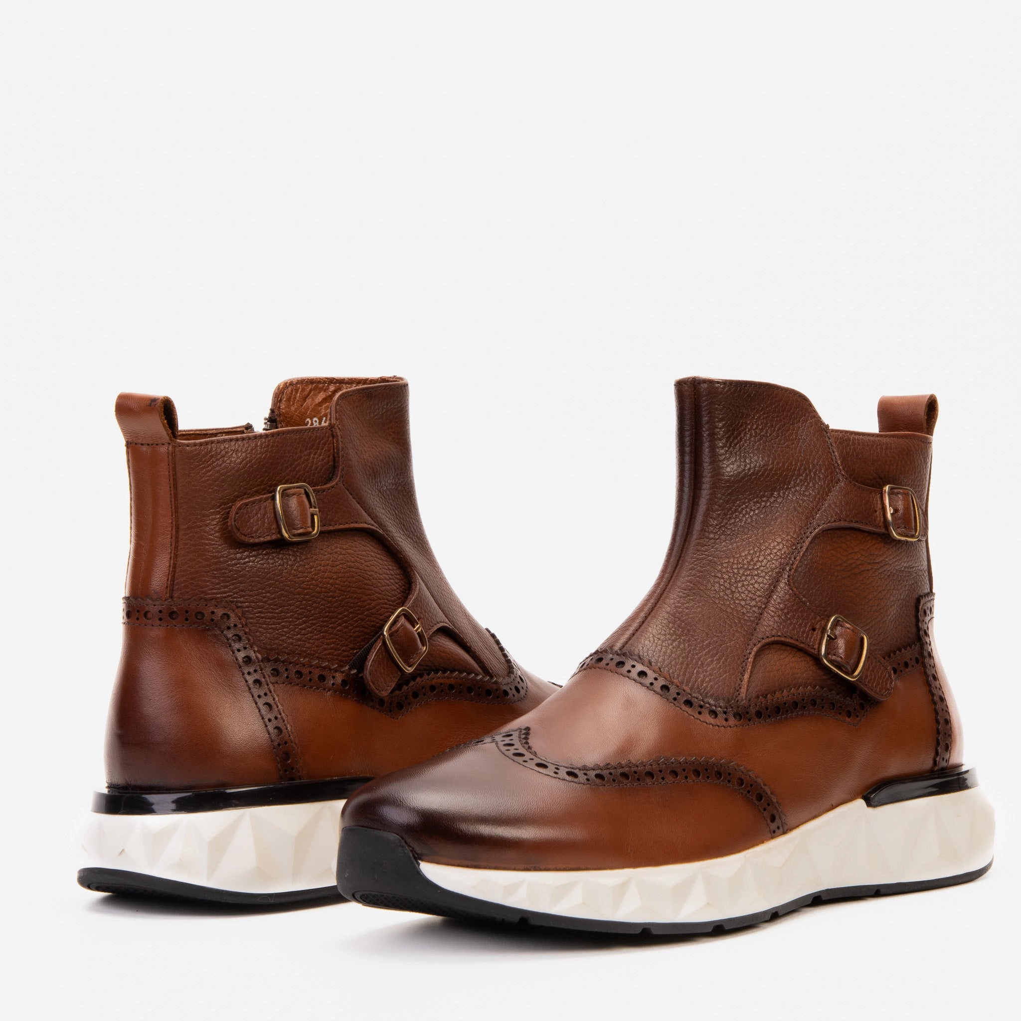 The Stealth Wingtip Buckle Tan Leather Men Boot Boots With Dress Pants