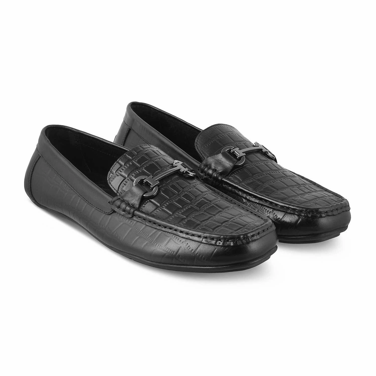 The Yoxile Black Men's Leather Driving Loafers Tresmode High Heeled Loafers