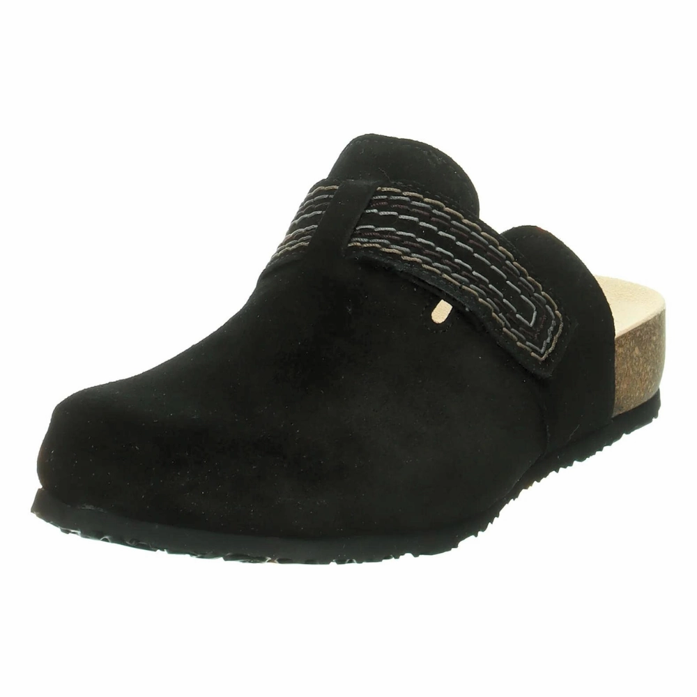 Think! Julia Black Leather Clog (Women's) Clogs With Shearling