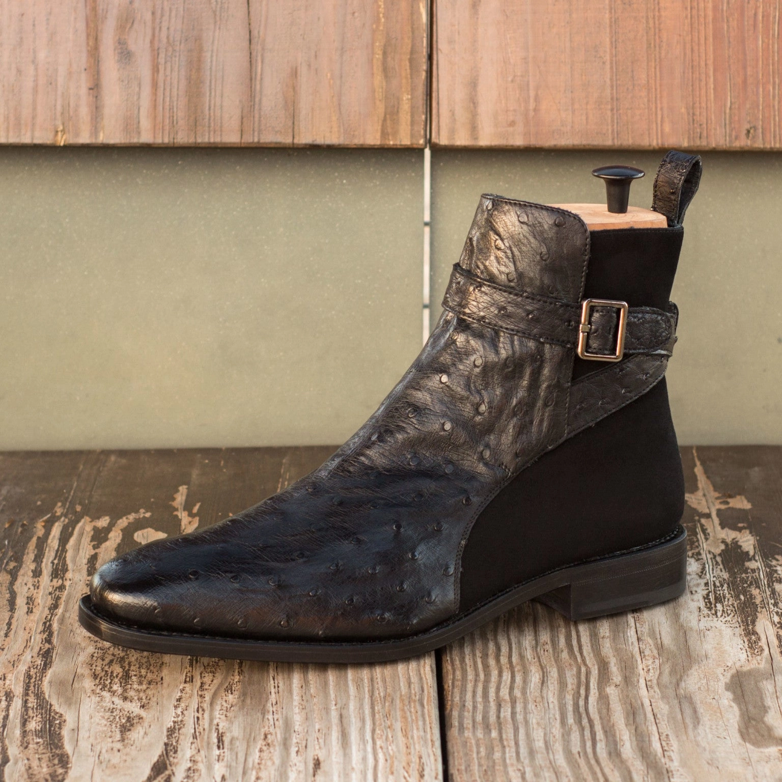 Black Ostrich & Suede Jodhpur Boots Fall Boots