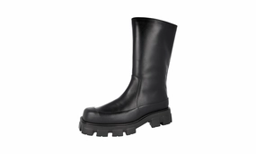 Prada Men's Black Leather Monolith Shearling Boots 2WG015 Good Boots