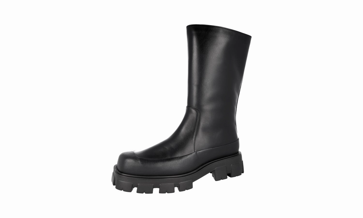 Prada Men's Black Leather Monolith Shearling Boots 2WG015 Dress And Knee High Boots