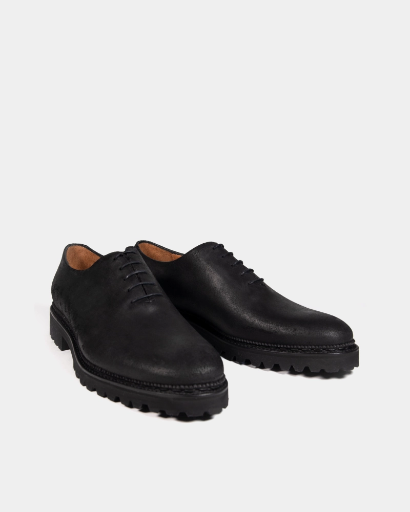 Lace Up Oxford Shoes Black Waxed Suede Wholecut Oxford Shoe