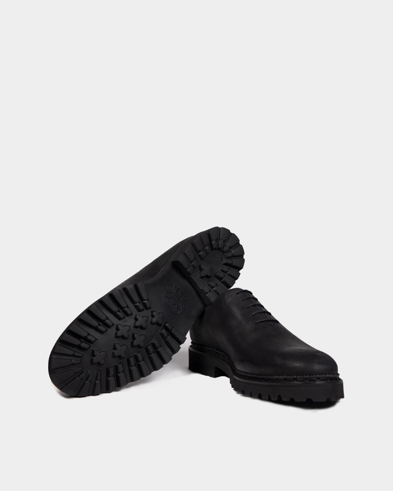 Barneys Oxfords Black Waxed Suede Wholecut Oxford Shoe