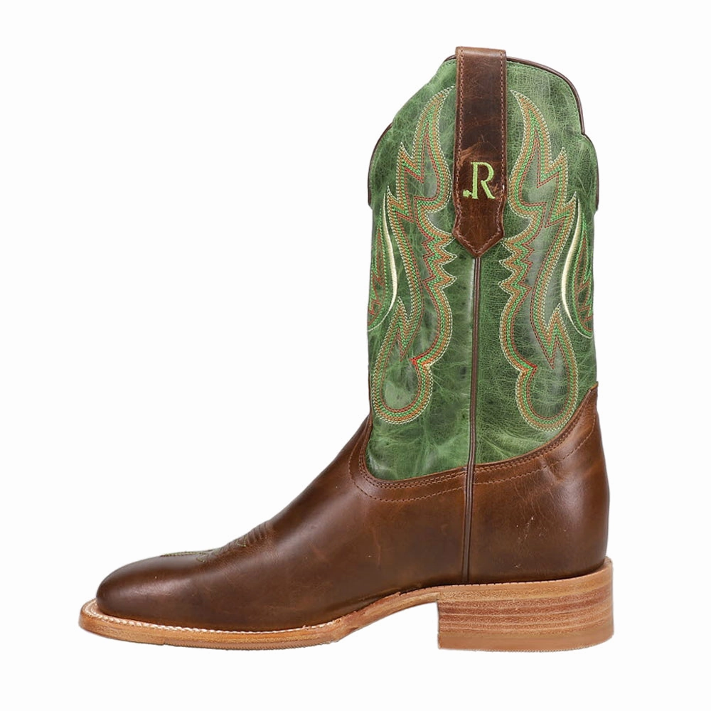 Boots Saint Peters Vintage Green Embroidered Wide Square Toe Cowboy Boots