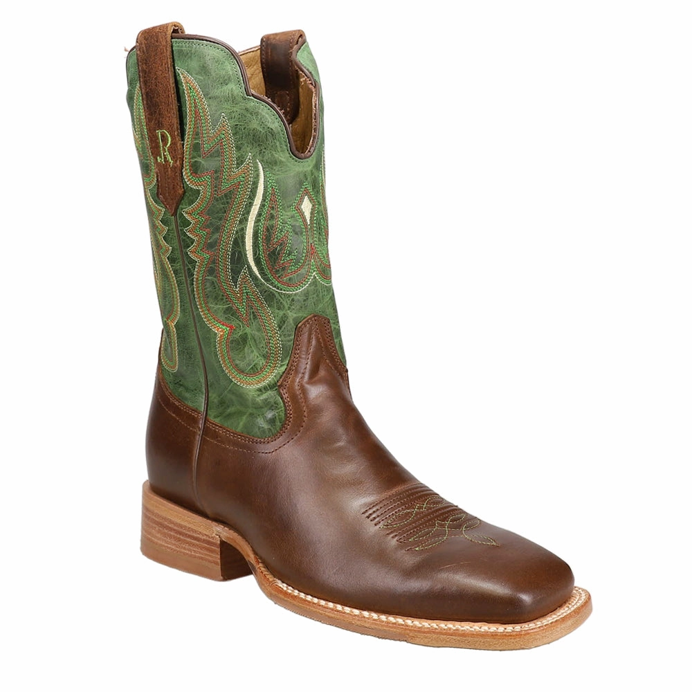 Suede Wedge Boots Vintage Green Embroidered Wide Square Toe Cowboy Boots