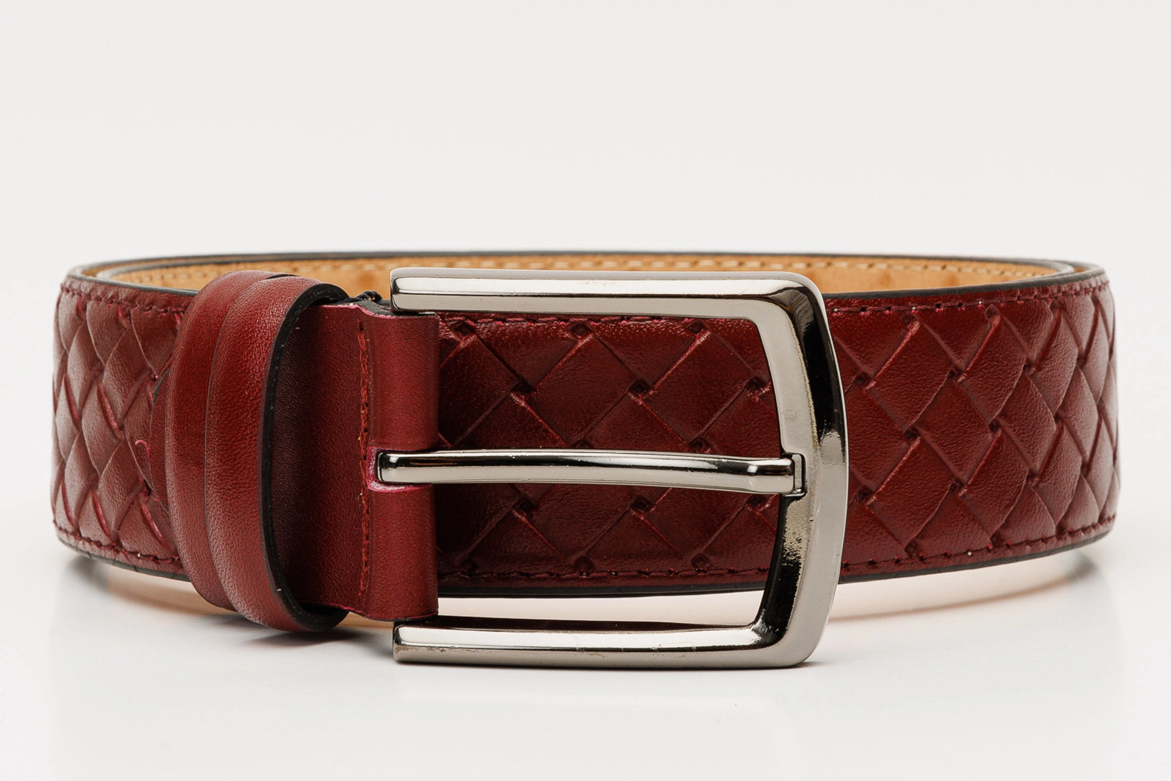 Small Heel Boots The Turan Burgundy Woven Leather Belt