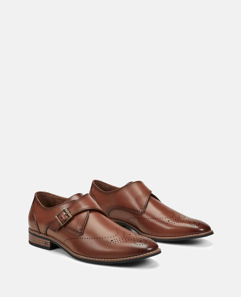 REACTION - Cheer Brogue Single Monk Strap Brogues With Rubber Soles
