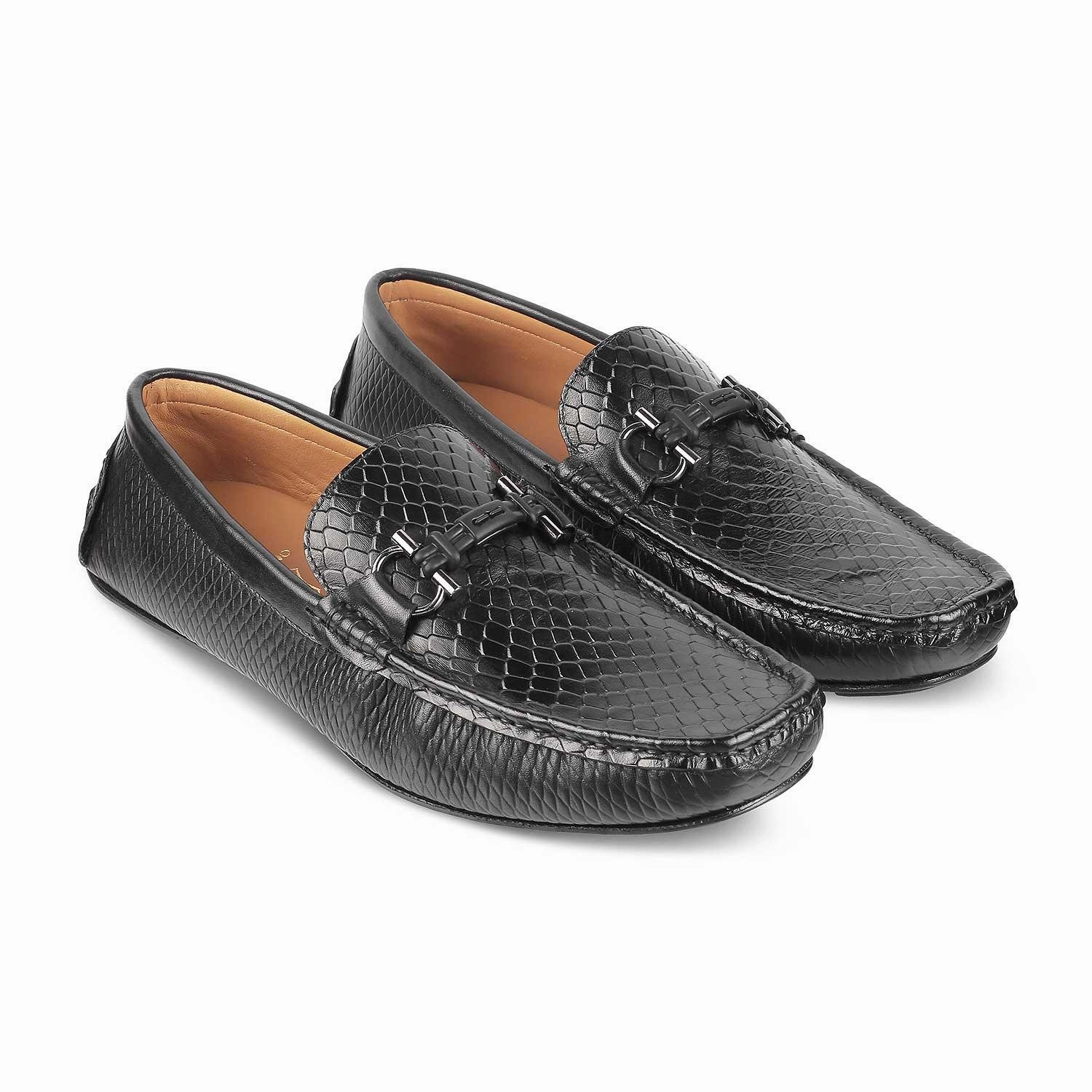 Breaking In Loafers Tresmode Ferro Black Men's Textured Leather Driving Loafers