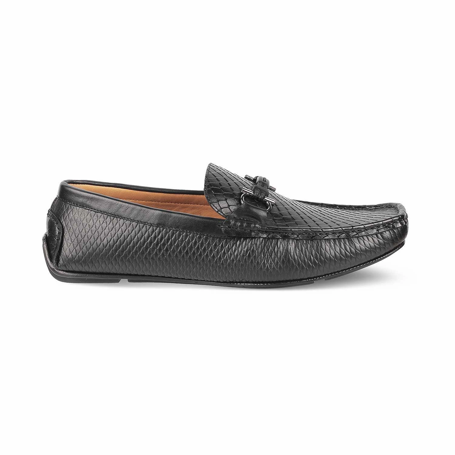 Tresmode Ferro Black Men's Textured Leather Driving Loafers Michael Kors Penny Loafers