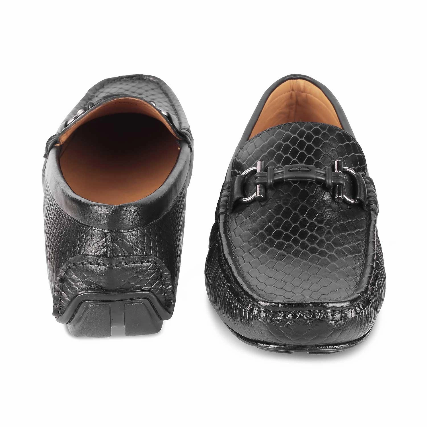 House Loafers Tresmode Ferro Black Men's Textured Leather Driving Loafers