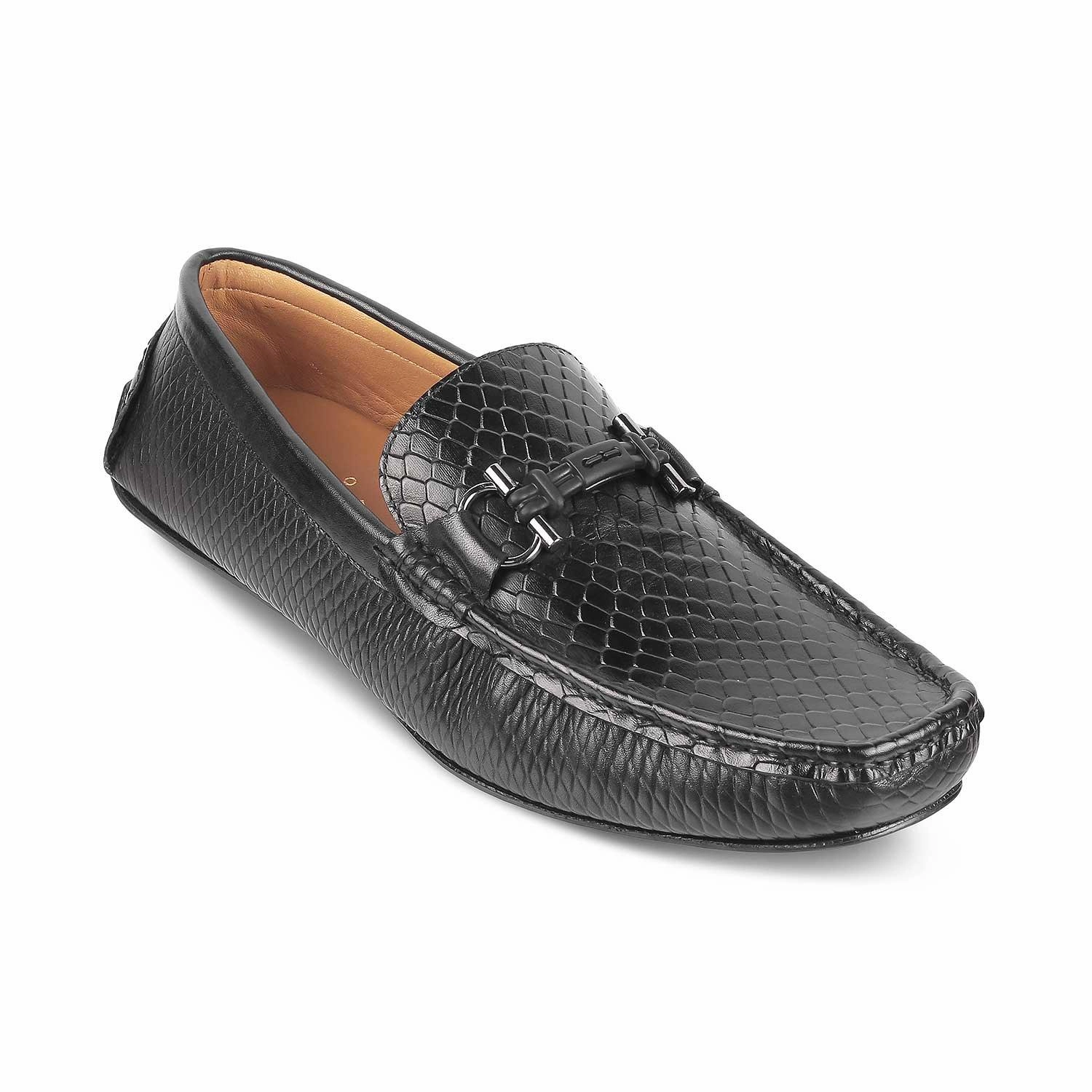 Tresmode Ferro Black Men's Textured Leather Driving Loafers Loafers Tods