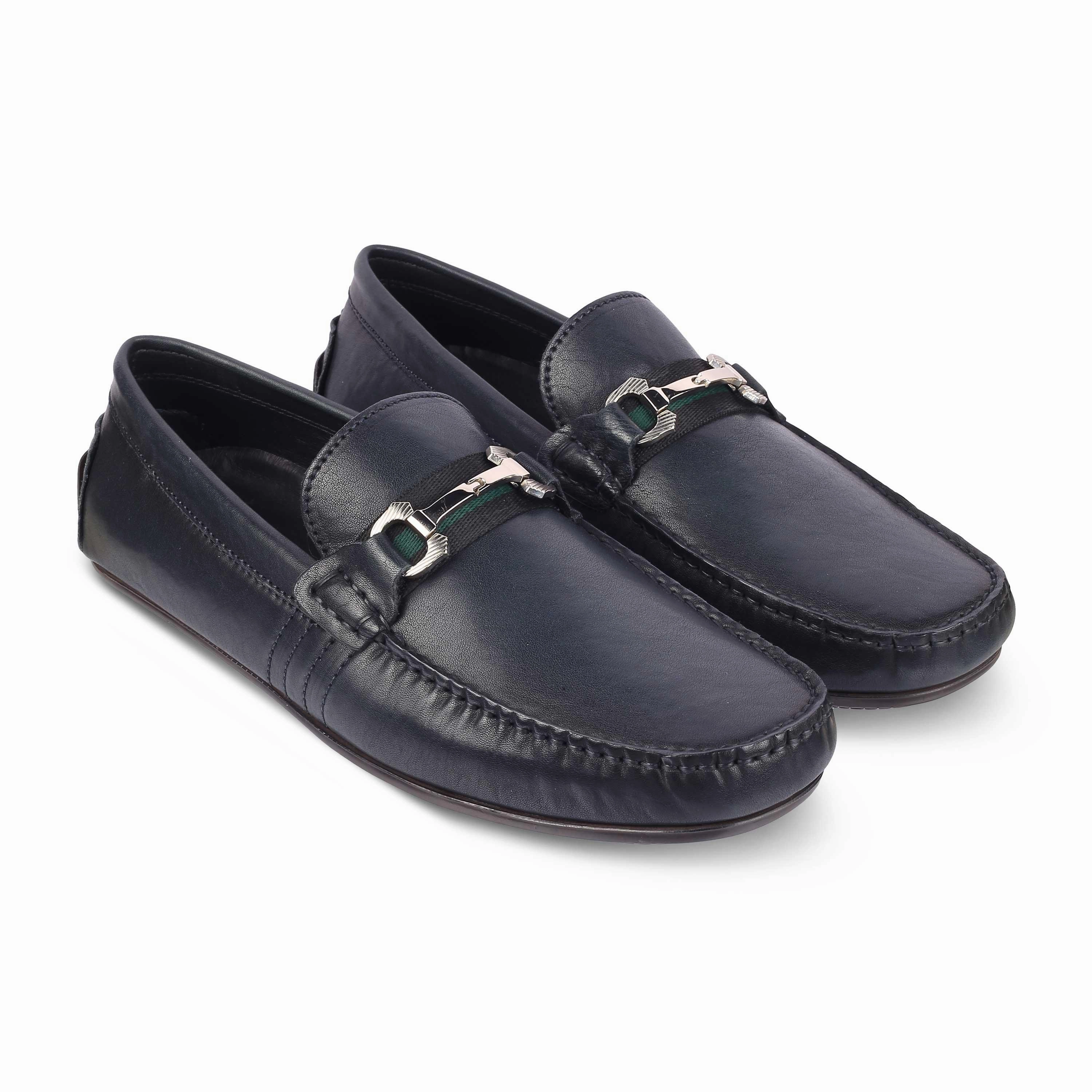 Tresmode Leavre Blue Men's Leather Driving Loafers Loafers Used