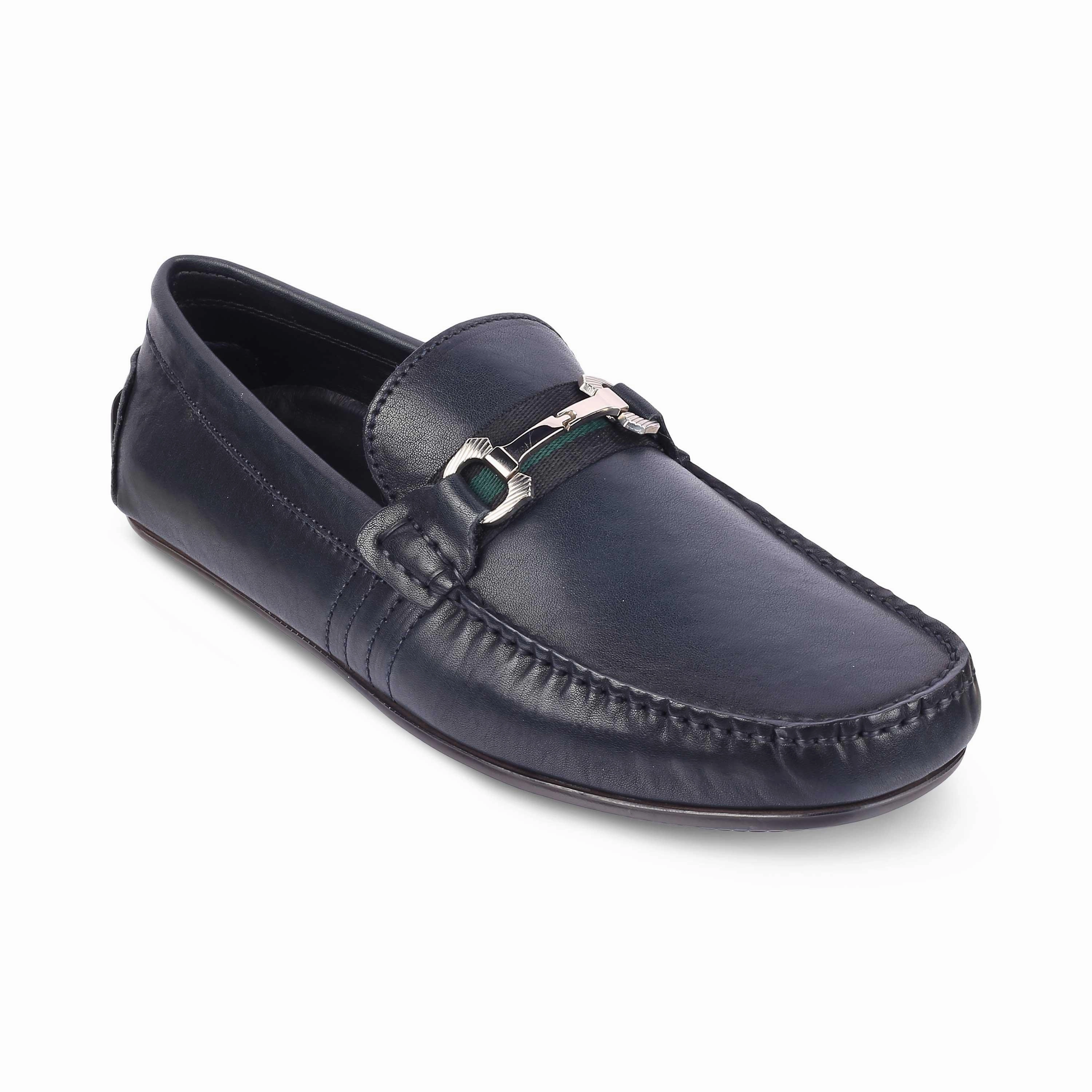Tresmode Leavre Blue Men's Leather Driving Loafers Leather Lug Sole Loafers