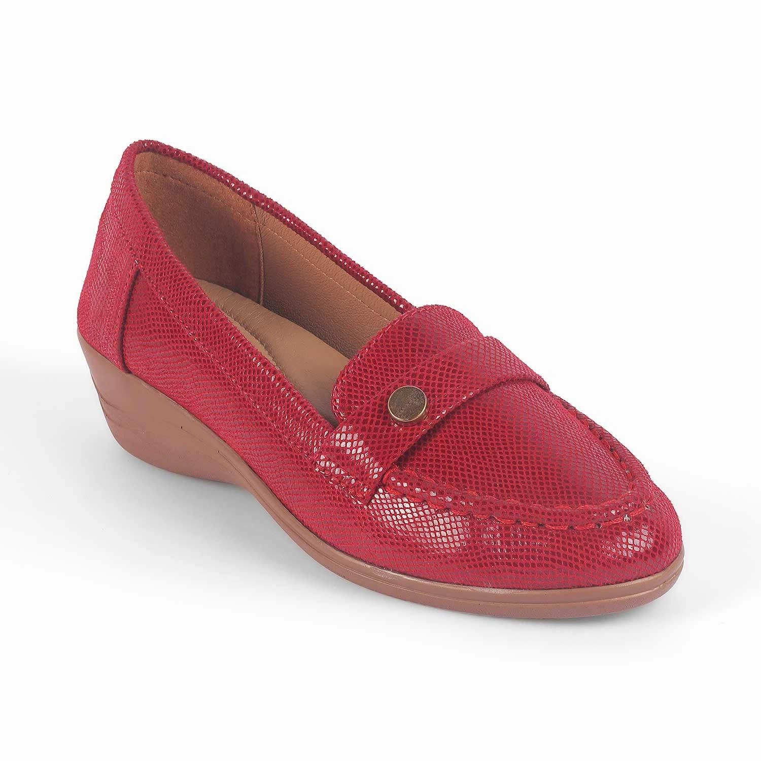 Tresmode Marcoval Red Women's Dress Wedge Loafers Adrian Tumbled Nubuck Leather Tassel Loafers
