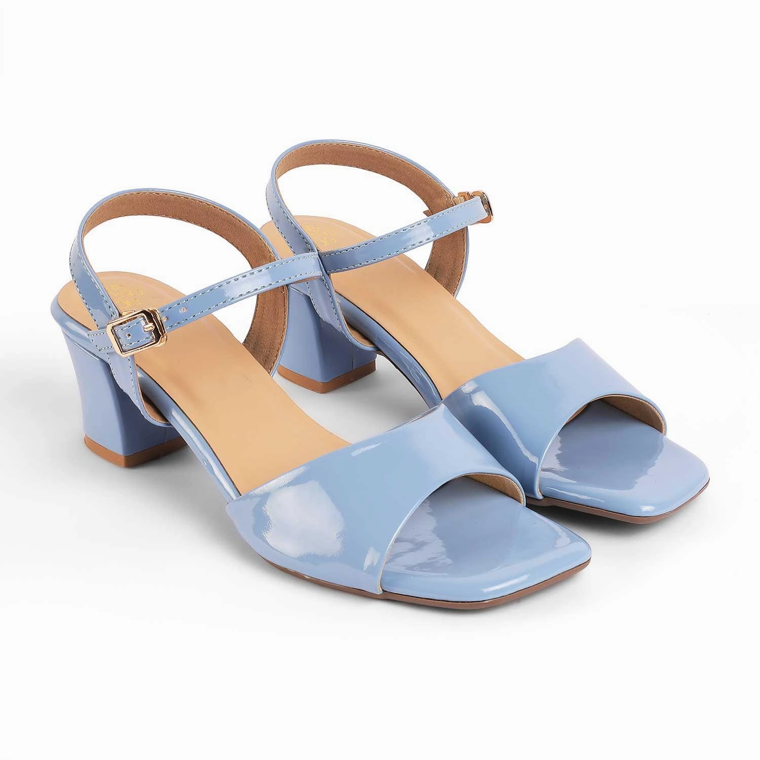 Tresmode Solor Blue Women's Casual Block Heel Sandals Ankle Wrap Sandals Flat