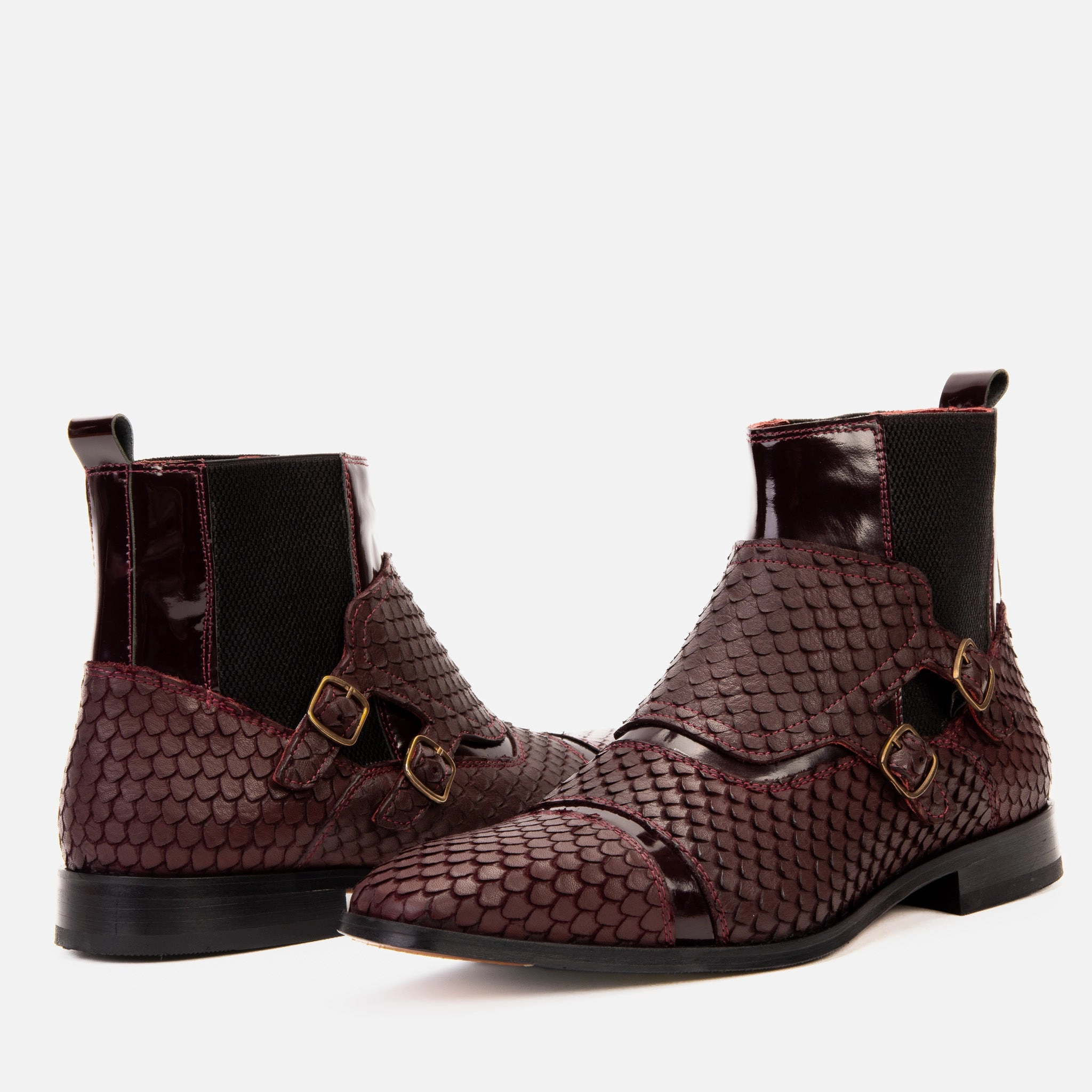 Irish Setter Work Boots The Orion Burgundy Snakeskin Pattern Leather Double Monk Strap Men Boot