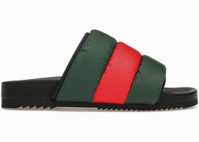 Gucci Padded Web Slide Green Red Web (Women'S) Spike Slides