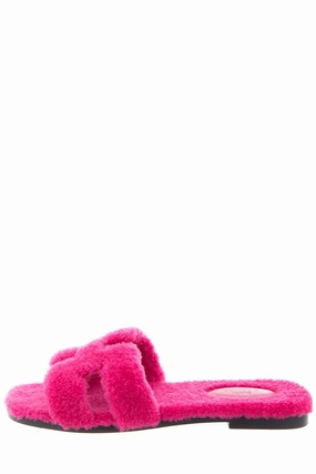 Herms Oran Teddy Shearling Fun Pink Slides SZ 39.5 Free Target Slippers