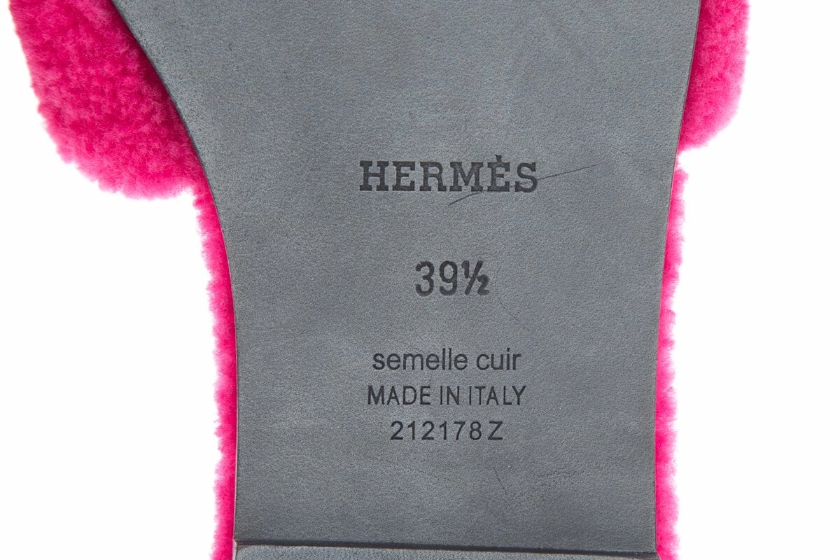 Herms Oran Teddy Shearling Fun Pink Slides SZ 39.5 Easy To Knit Slippers