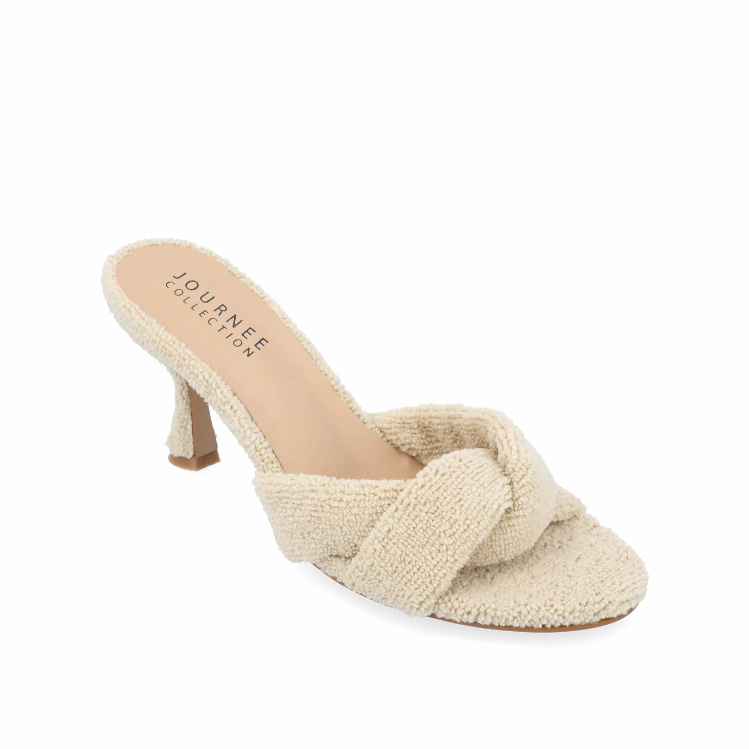 MANNON BACKLESS KITTEN HEEL IN TERRY CLOTH Heel Flip Flops