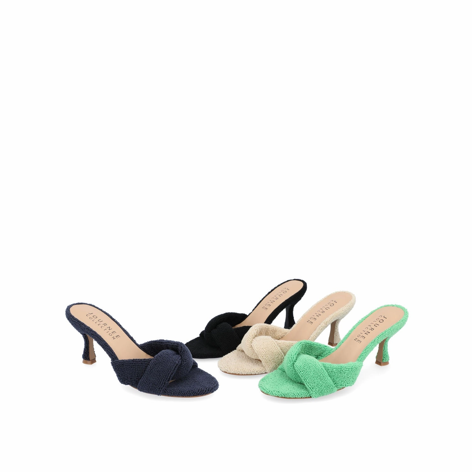 MANNON BACKLESS KITTEN HEEL IN TERRY CLOTH Wedge High Heel Boots