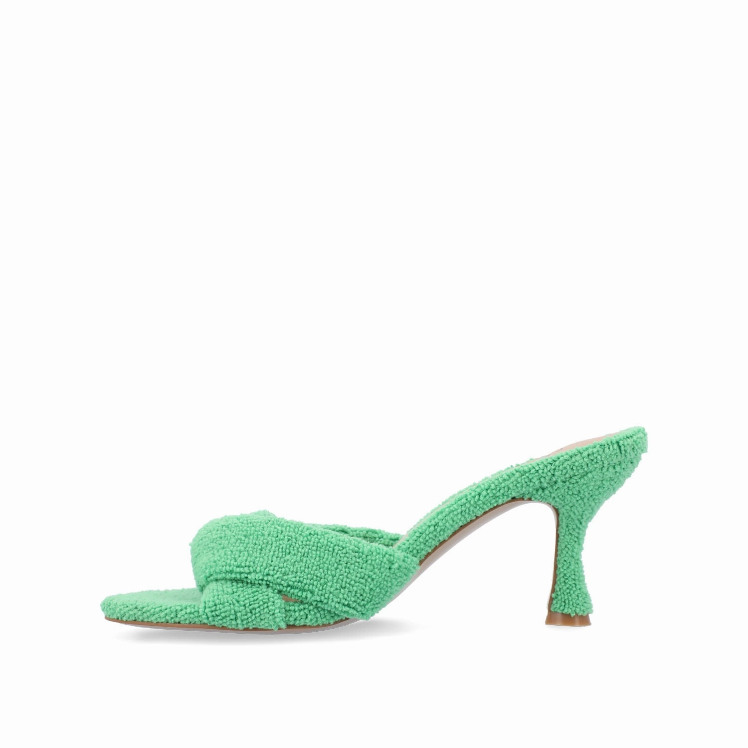 Fluffy Heels MANNON BACKLESS KITTEN HEEL IN TERRY CLOTH