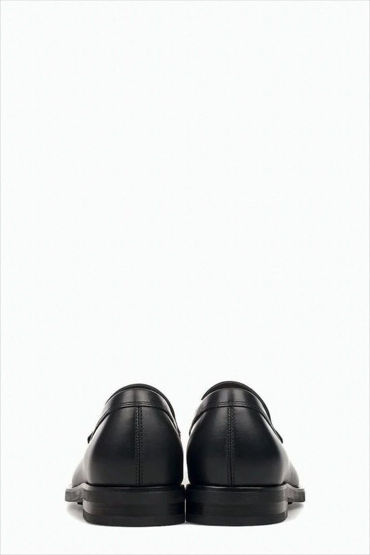 Black Leather Loafers With Classic Penny Strap Chunky Heeled Loafers