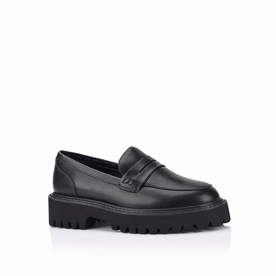 Ladies Brogues Neon Chunky Loafers - Black