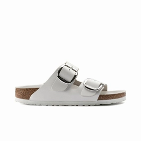 Birkenstock Arizona Big Buckle - White Leather Sandals With Flowers