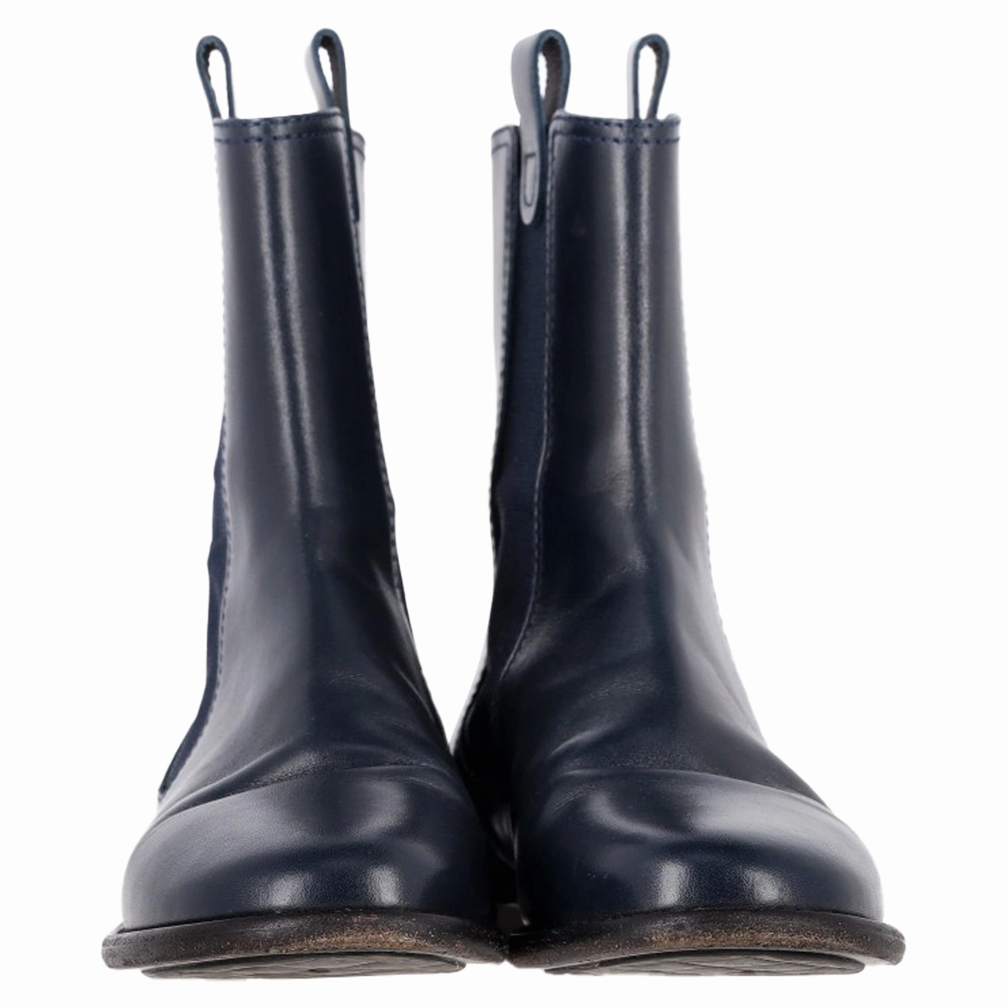 Leather Block Heel Chelsea Boots Chanel Chelsea Boots in Navy Blue Leather