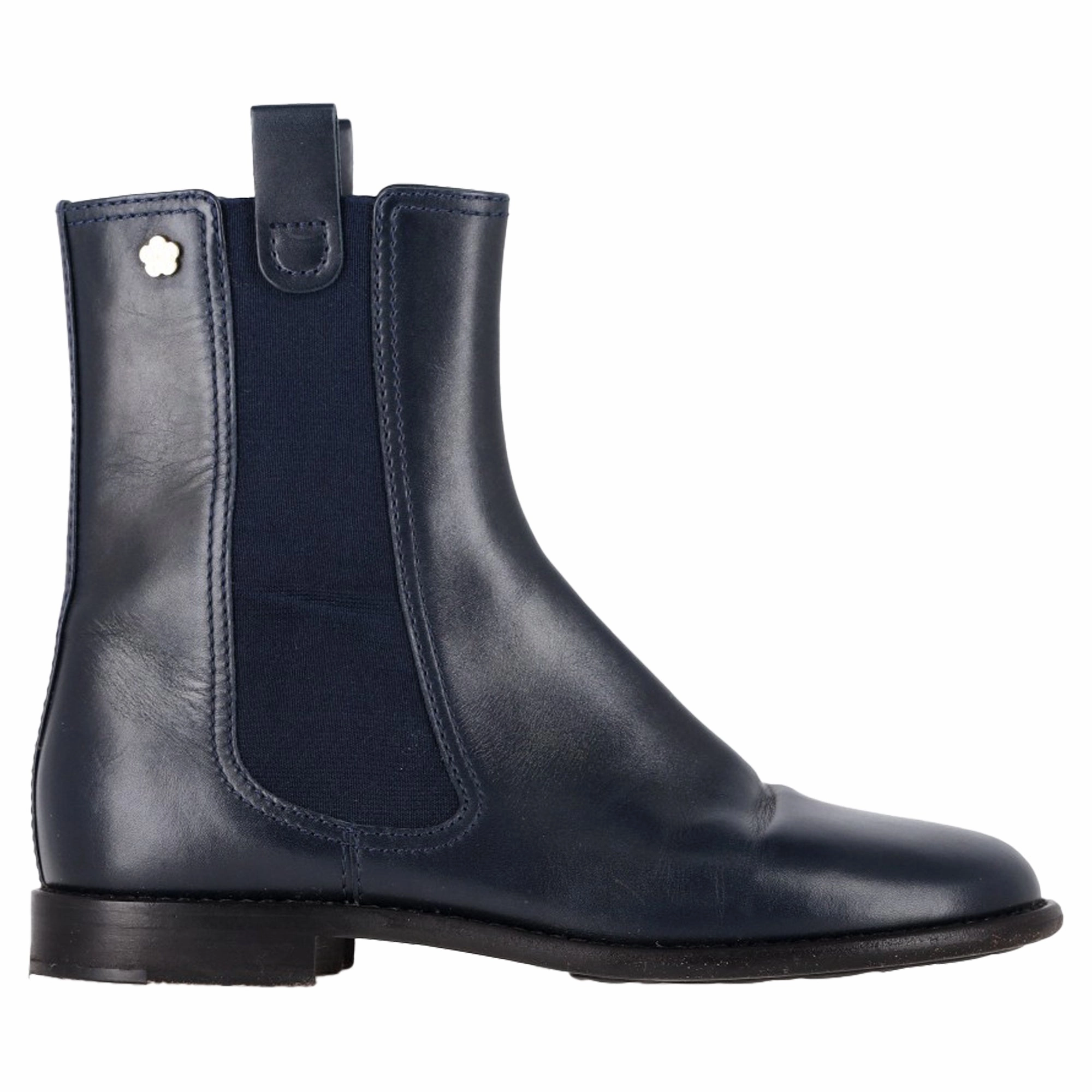 Chanel Chelsea Boots in Navy Blue Leather Chelsea Boots Big Calves