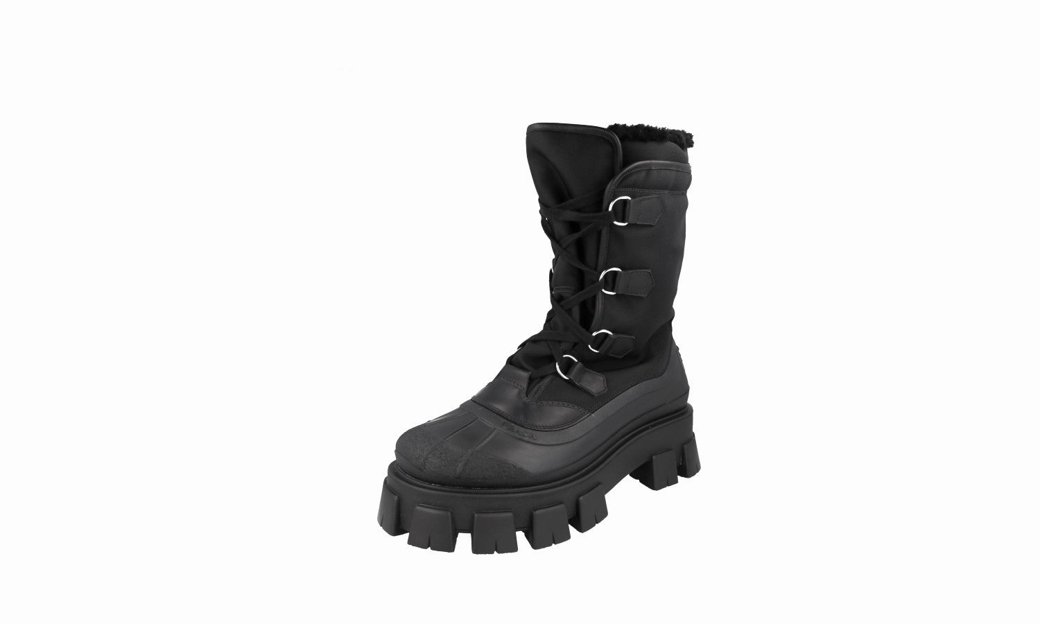 Prada Men's Black Monolith Shearling Boots 2UE014 Boots And High Heels