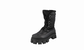 Prada Men's Black Monolith Shearling Boots 2UE014 Vintage Harley Boots
