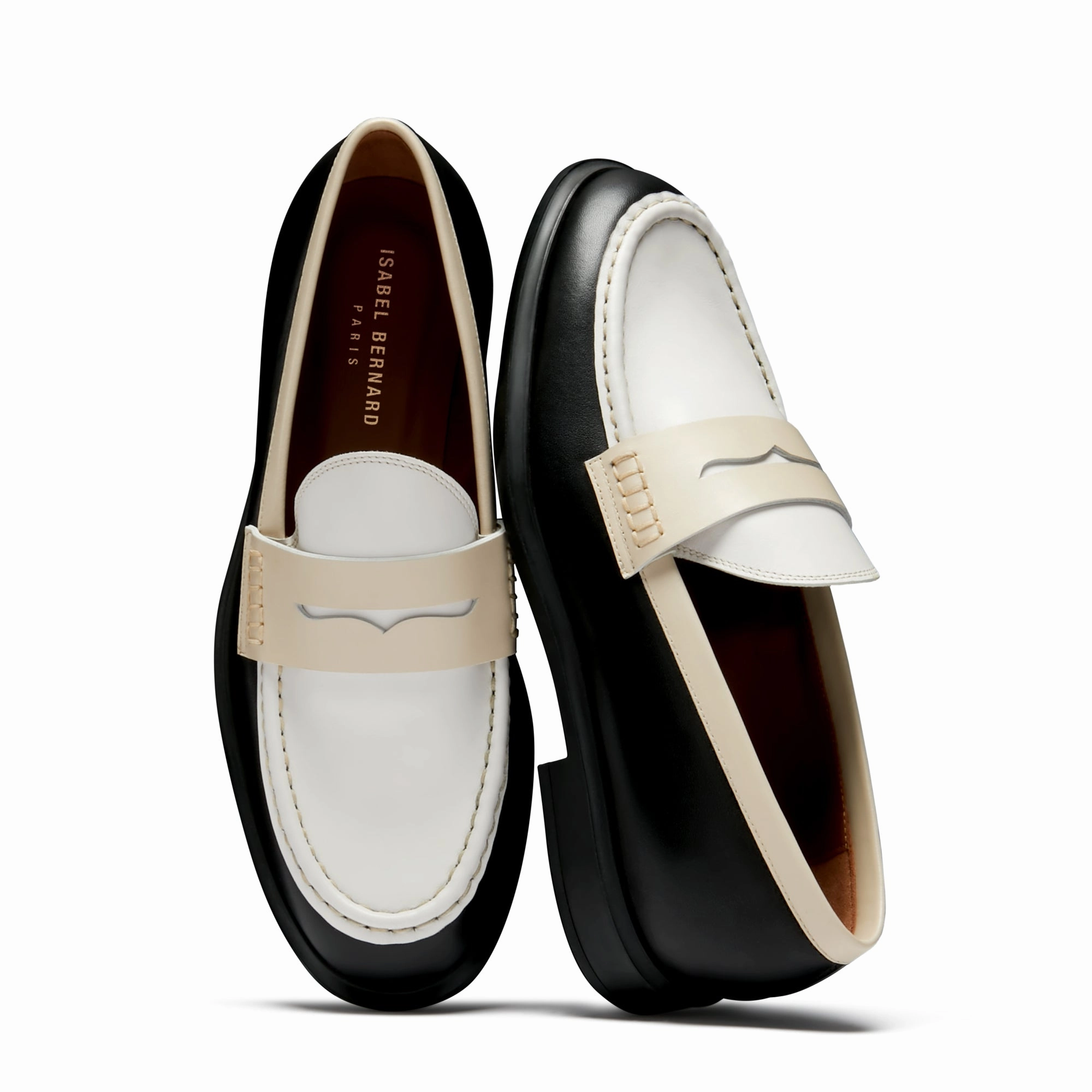 Vendme Blandine black, white and cream calfskin leather loafers Loafers Club