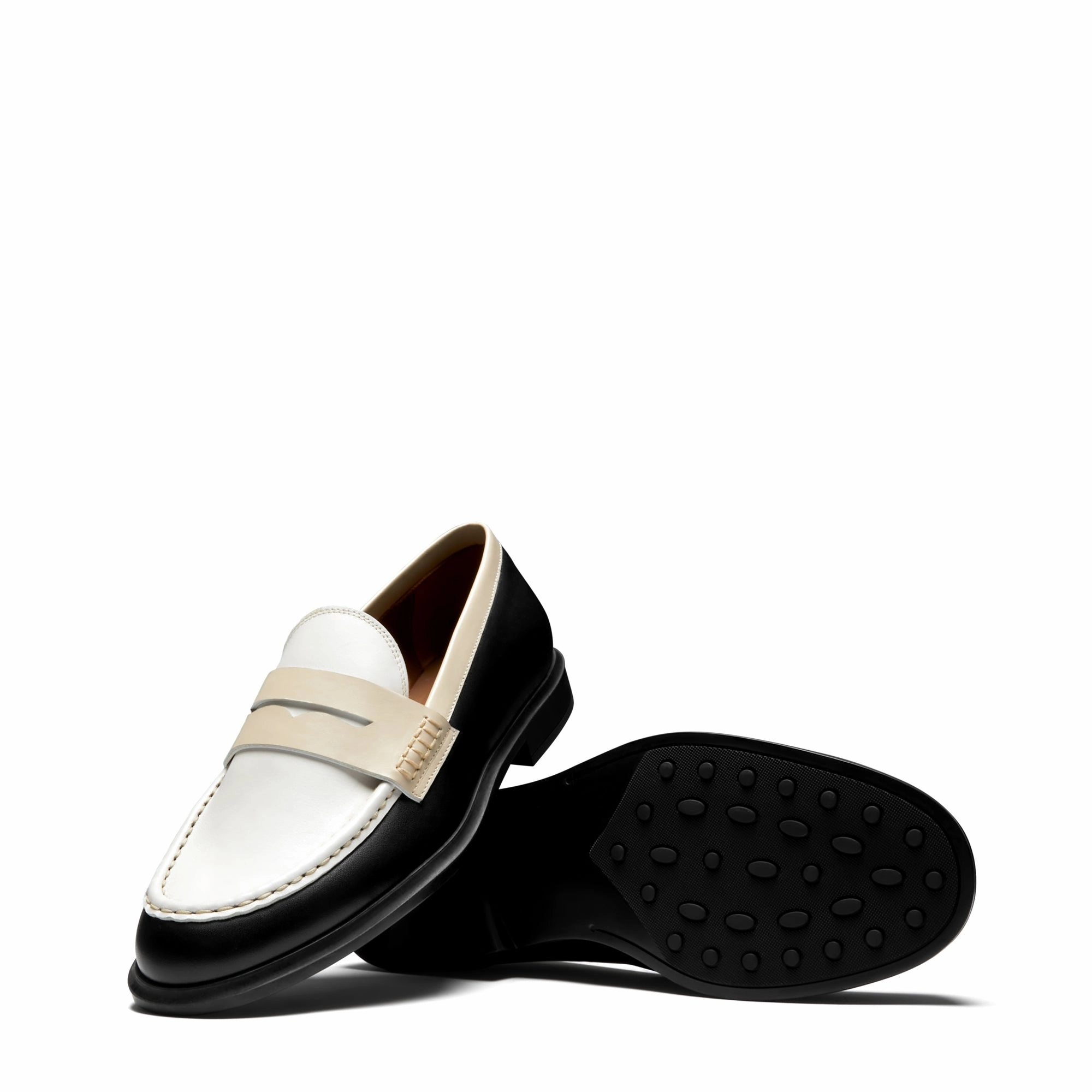Woven Penny Loafers Vendme Blandine black, white and cream calfskin leather loafers