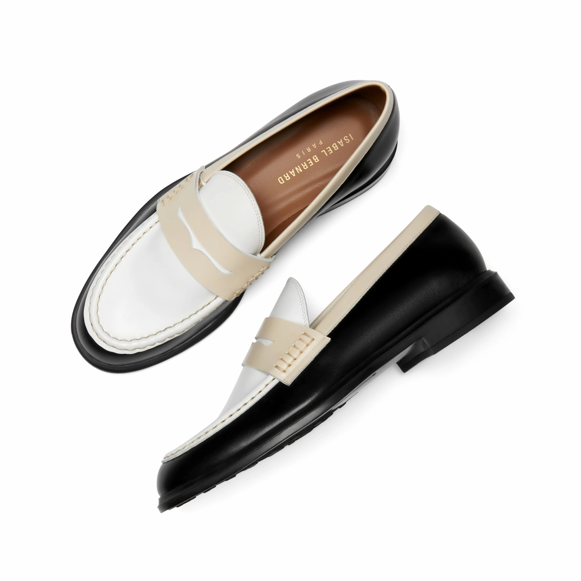 Alexander Wang Carter Platform Loafers Vendme Blandine black, white and cream calfskin leather loafers